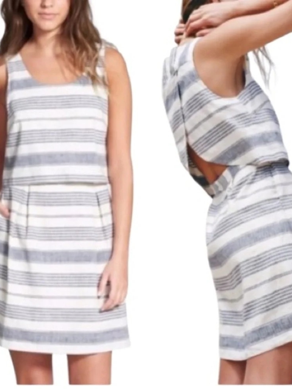 Ann Taylor Loft Striped Cutout Back Sleeveless Dress in White & Blue